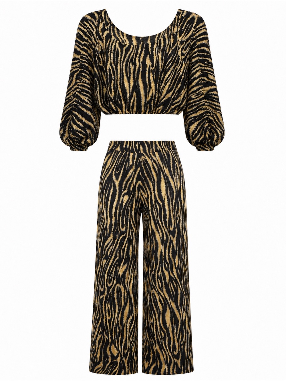 Animal-Print Wide Leg Two Piece set- Black & Tan